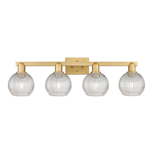 Innovations Athens 33in 4-Light Bath Vanity | Industrial Brushed Brass and Clear Basket Weave Glass | Bathroom Vanity Light | Model 716-4W-BB-G122C-6CL