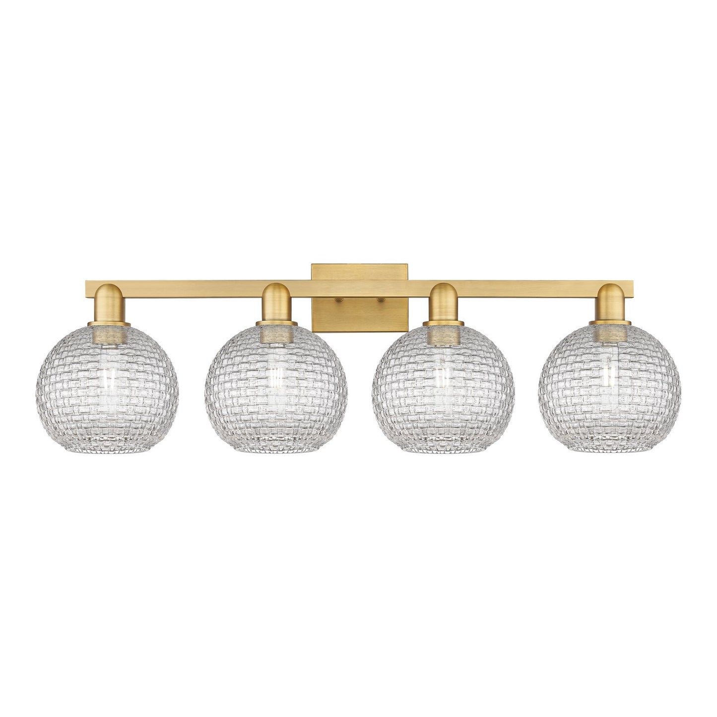 Innovations Athens 35in 4-Light Bath Vanity Light | Industrial Brushed Brass and Clear Basket Weave Glass | Bathroom Vanity | Model 716-4W-BB-G122C-8CL