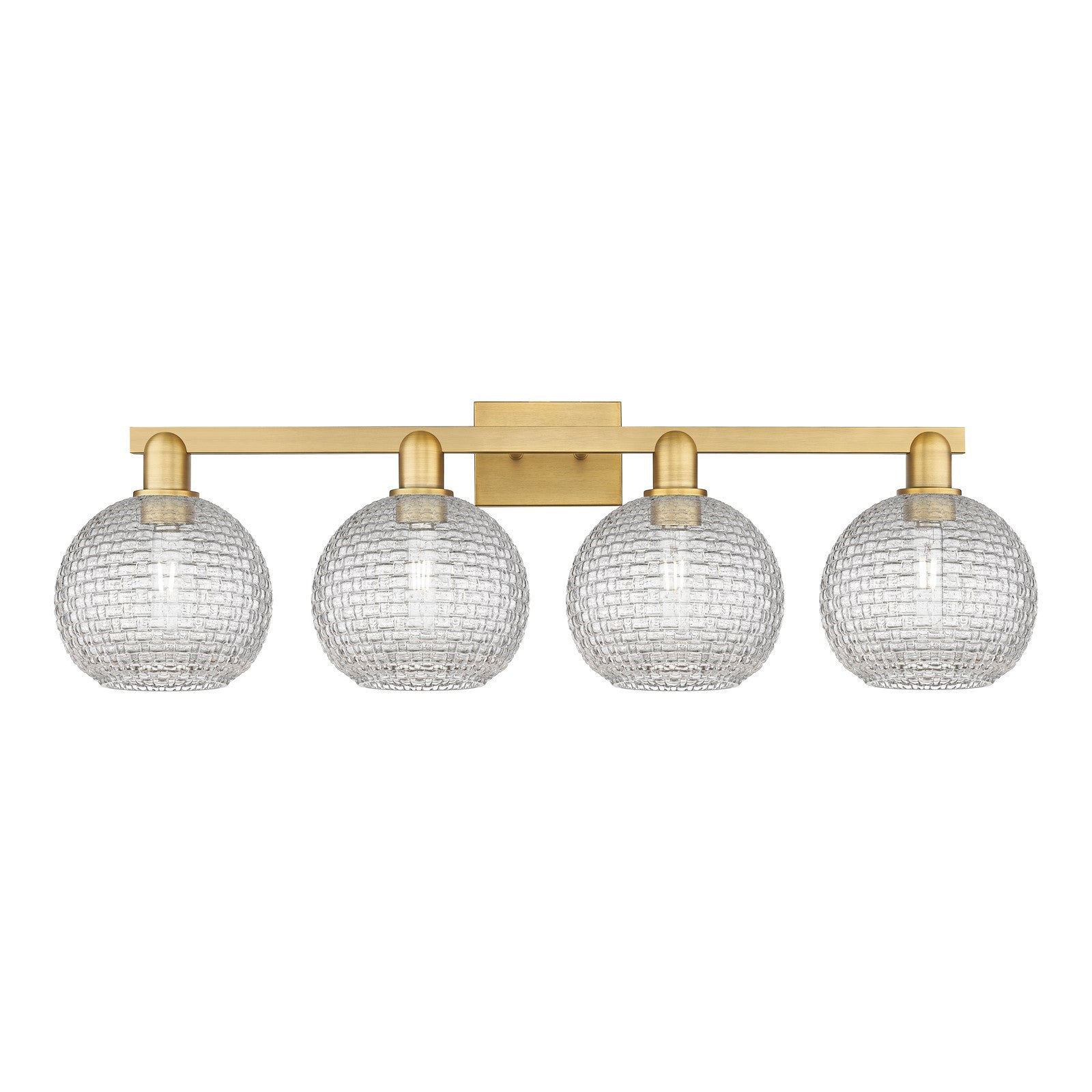 Innovations Athens 35in 4-Light Bath Vanity Light | Industrial Brushed Brass and Clear Basket Weave Glass | Bathroom Vanity | Model 716-4W-BB-G122C-8CL