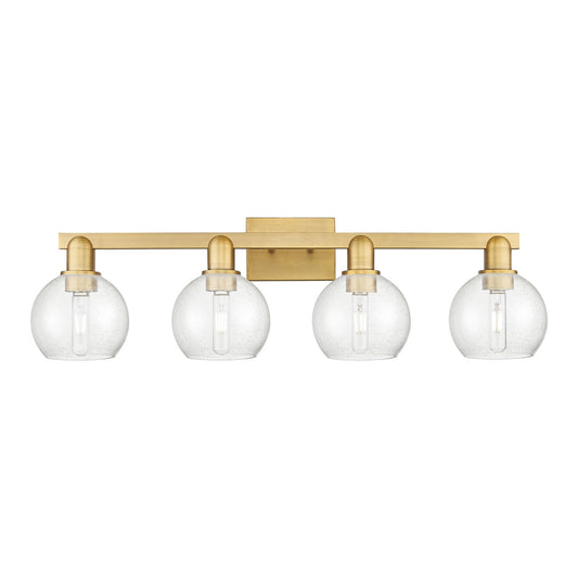 Innovations Athens 33in 4-Light Bath Vanity Light | Industrial Brushed Brass Steel and Seedy Glass | Bathroom Vanity | Model 716-4W-BB-G124-6