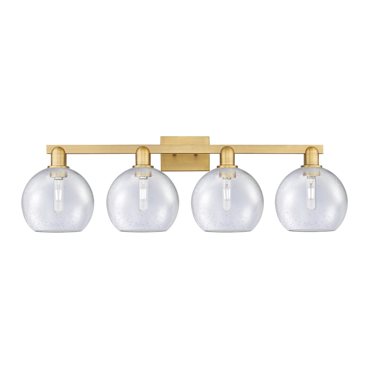 Innovations Athens 35in 4-Light Bath Vanity Light | Industrial Brushed Brass Steel and Seedy Glass | Bathroom Vanity | Model 716-4W-BB-G124-8