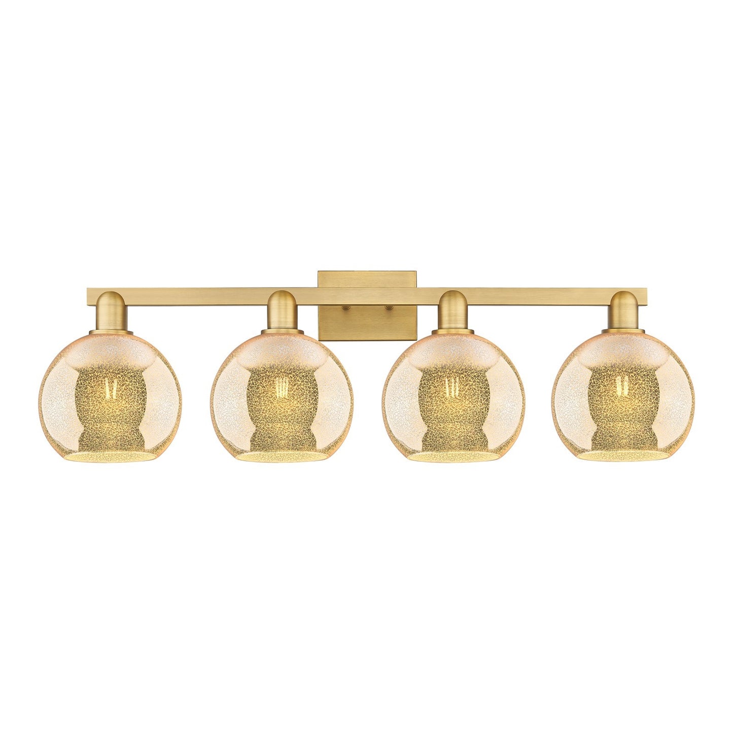 Innovations Athens 35in 4-Light Bath Vanity Light | Industrial Brushed Brass Steel and Mercury Glass | Bathroom Vanity | Model 716-4W-BB-G128-8