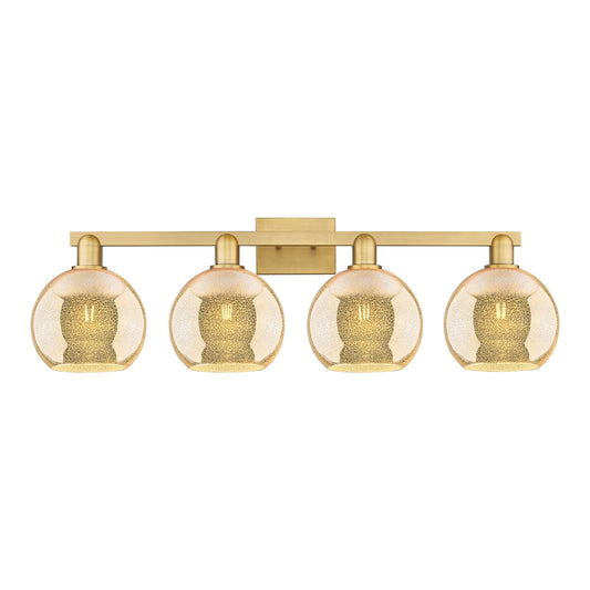 Innovations Athens 35in 4-Light Bath Vanity Light | Industrial Brushed Brass Steel and Mercury Glass | Bathroom Vanity | Model 716-4W-BB-G128-8
