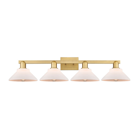 Innovations Orwell 35in 4-Light Bath Vanity Light | Industrial Brushed Brass and Matte White Glass | Bathroom Vanity & Powder Room | Model 716-4W-BB-G131