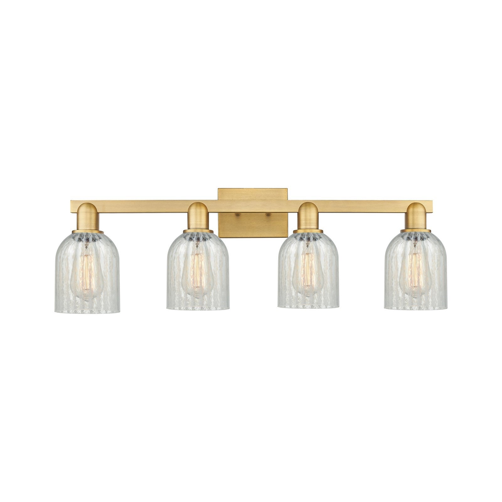 Innovations Caledonia 32in 4-Light Bath Vanity Light | Industrial Brushed Brass and Mouchette Glass | Bathroom Vanity | Model 716-4W-BB-G2511