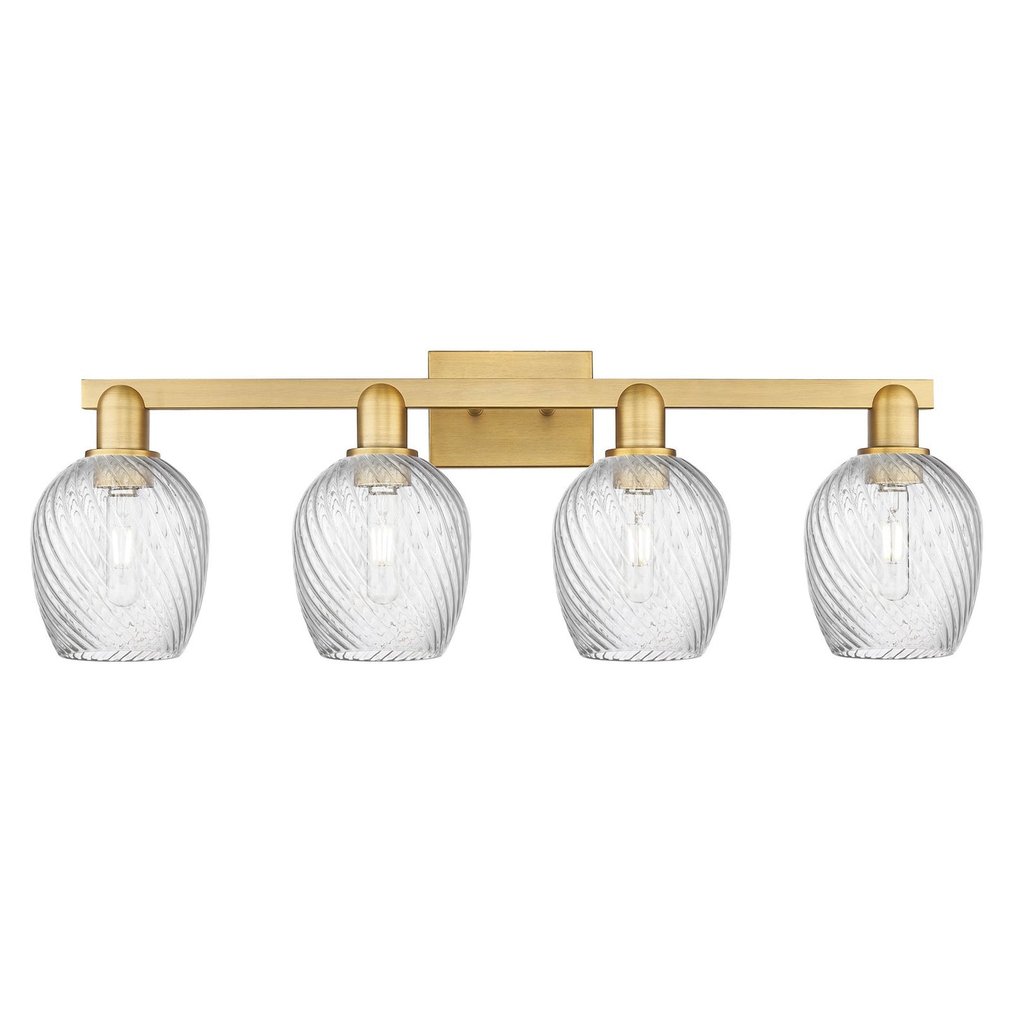 Innovations Salina 33in 4-Light Bath Vanity Light | Industrial Brushed Brass Steel and Clear Spiral Fluted Glass | Bathroom Vanity | Model 716-4W-BB-G292