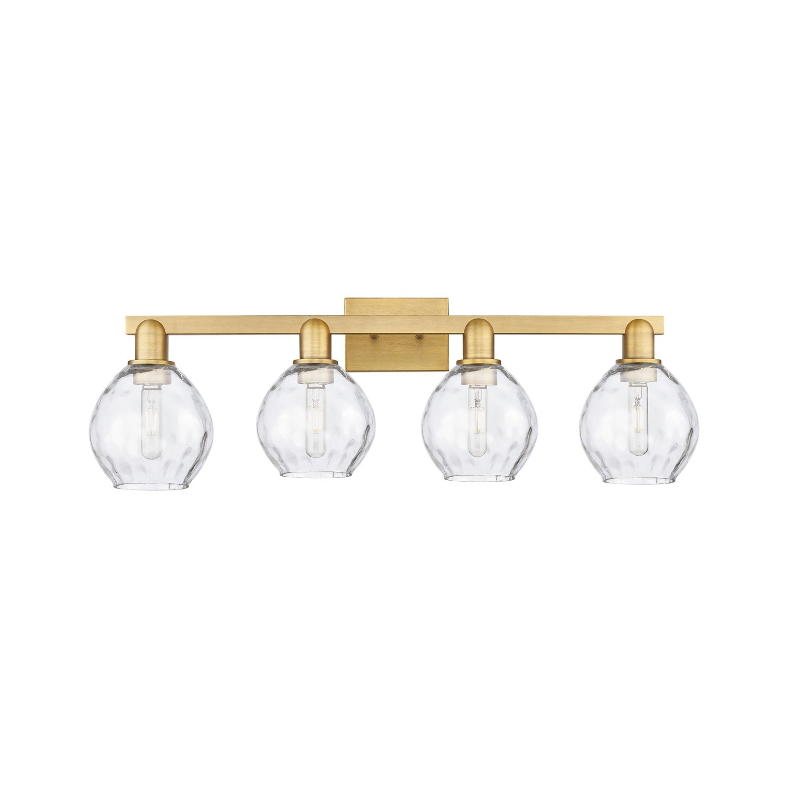 Innovations Waverly 33in 4-Light Bath Vanity Light | Industrial Brushed Brass and Clear Glass | Bathroom Vanity | Model 716-4W-BB-G362