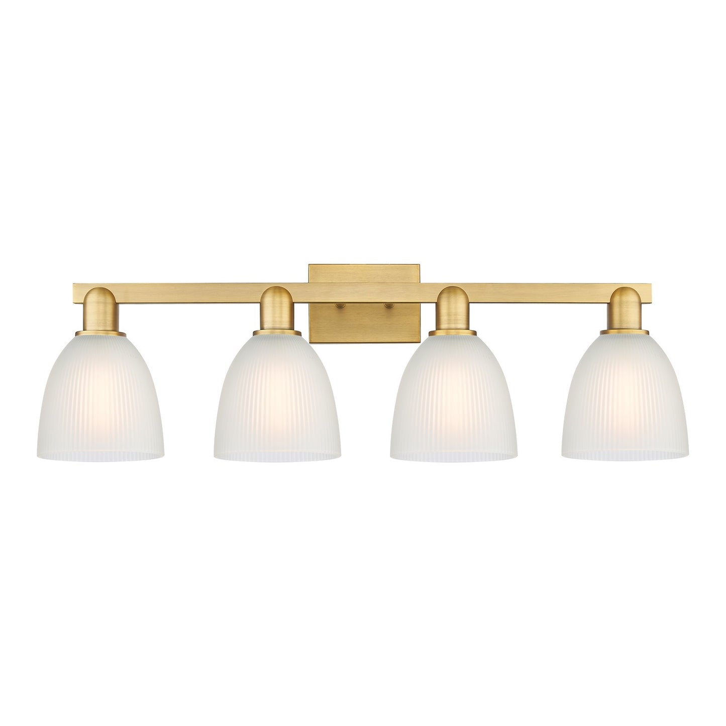 Innovations Castile 33in 4-Light Bath Vanity Light | Industrial Brushed Brass and White Glass | Bathroom Vanity | Model 716-4W-BB-G381