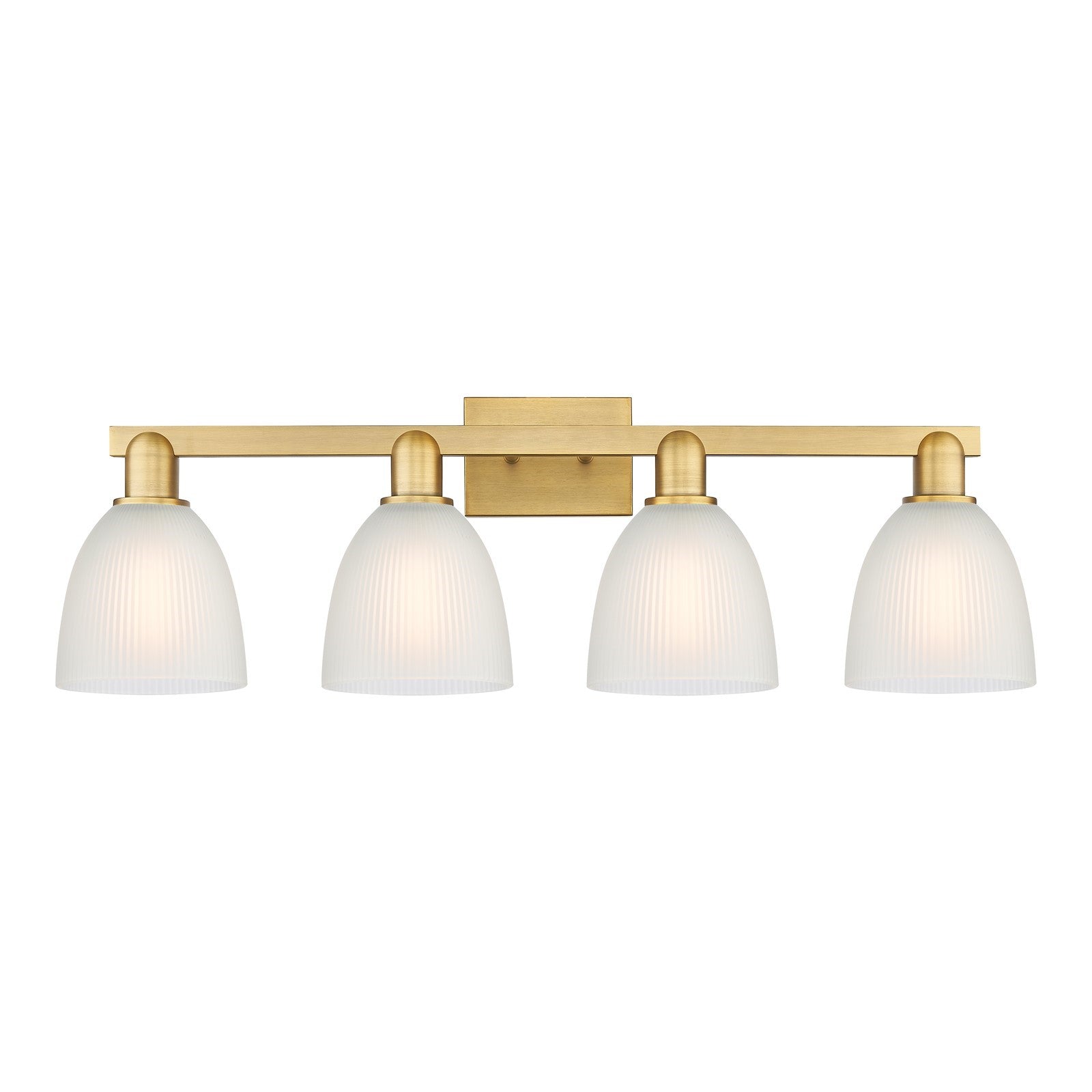 Innovations Castile 33in 4-Light Bath Vanity Light | Industrial Brushed Brass and White Glass | Bathroom Vanity | Model 716-4W-BB-G381