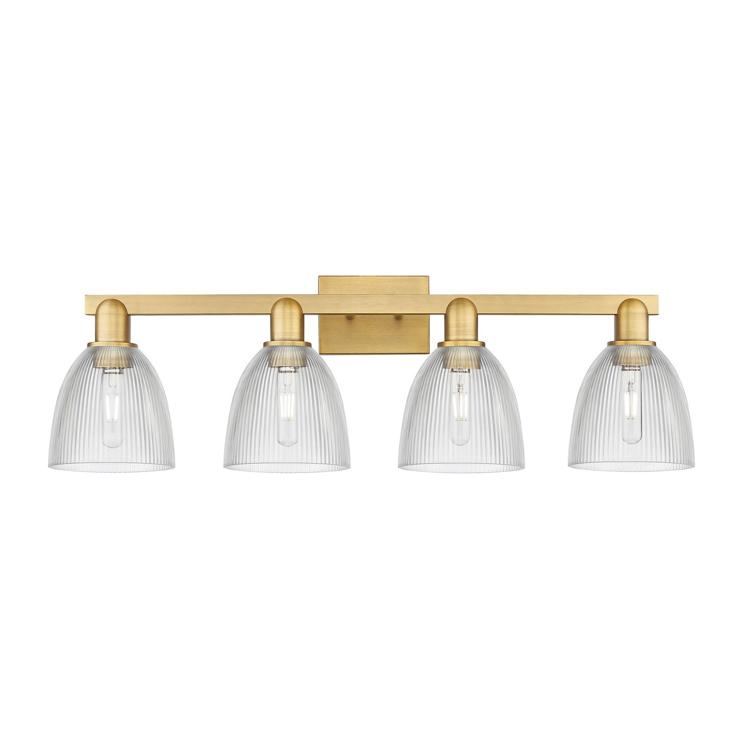 Innovations Castile 33in 4-Light Bath Vanity Light | Industrial Brushed Brass Steel and Clear Glass | Bathroom Vanity | Model 716-4W-BB-G382