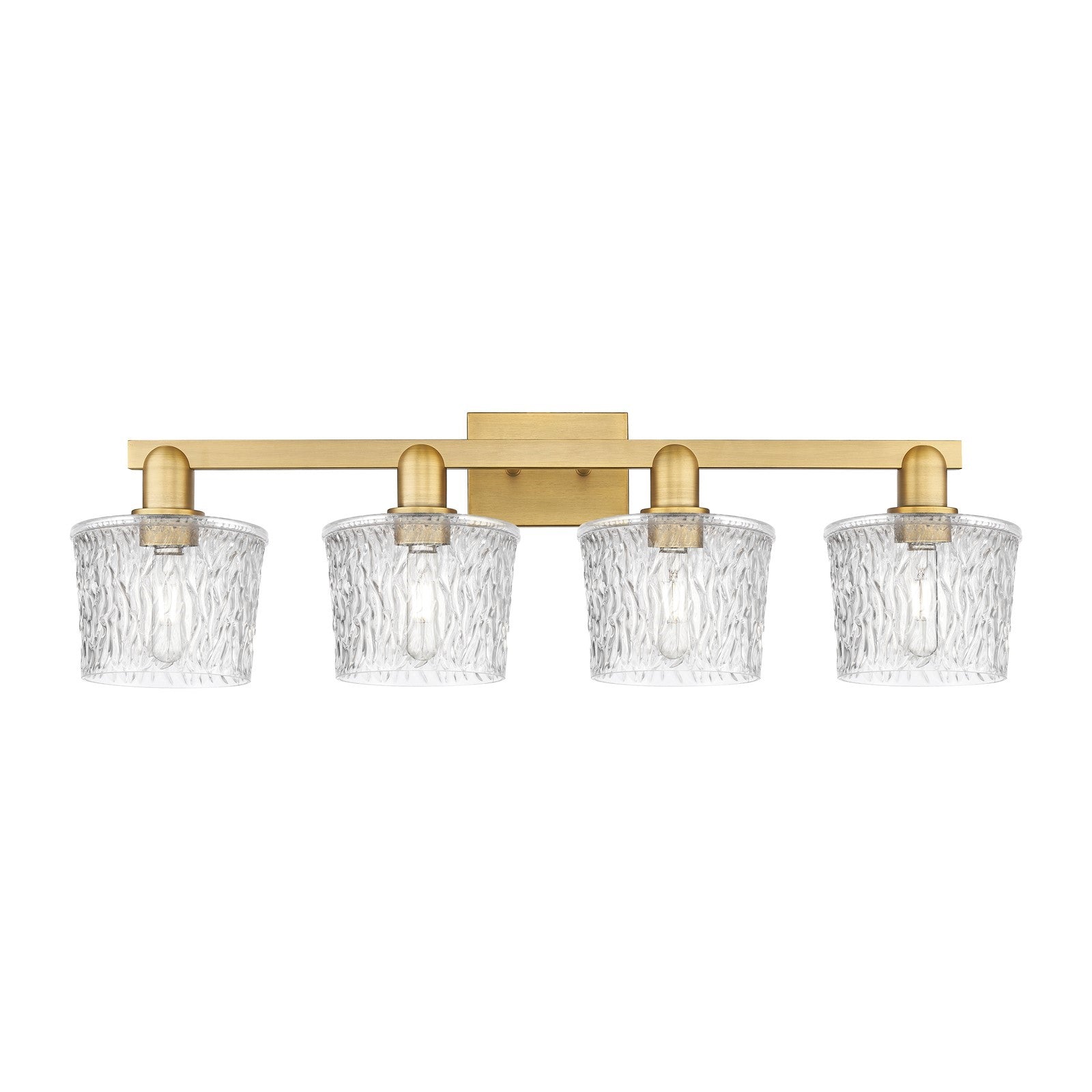 Innovations Niagara 34in 4-Light Bath Vanity Light | Industrial Brushed Brass Steel and Clear Glass | Bathroom Vanity | Model 716-4W-BB-G402