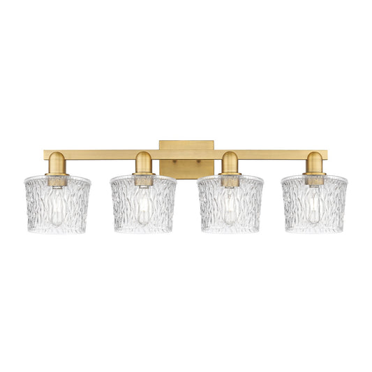 Innovations Niagara 34in 4-Light Bath Vanity Light | Industrial Brushed Brass Steel and Clear Glass | Bathroom Vanity | Model 716-4W-BB-G402