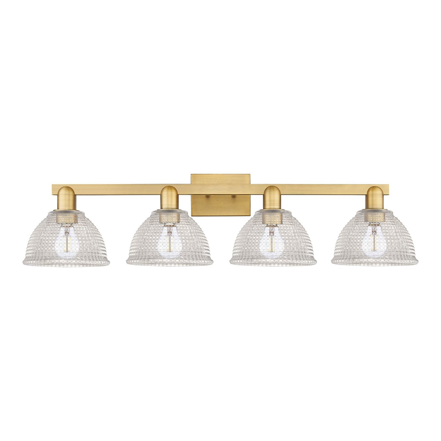 Innovations Arietta 35in 4-Light Bath Vanity Light | Industrial Brushed Brass Steel and Clear Glass | Bathroom Vanity Above Mirror | Model 716-4W-BB-G422