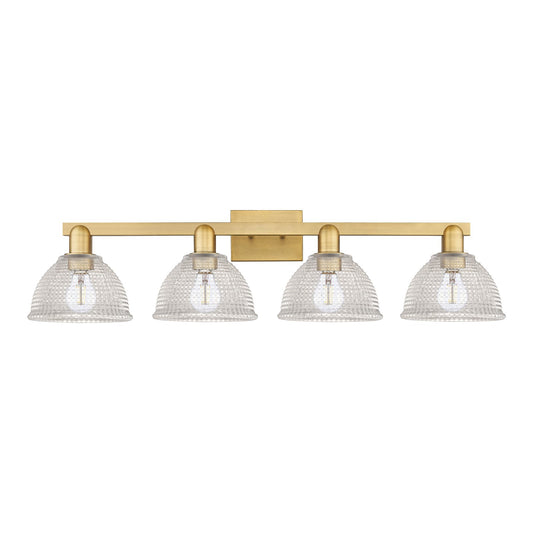 Innovations Arietta 35in 4-Light Bath Vanity Light | Industrial Brushed Brass Steel and Clear Glass | Bathroom Vanity Above Mirror | Model 716-4W-BB-G422
