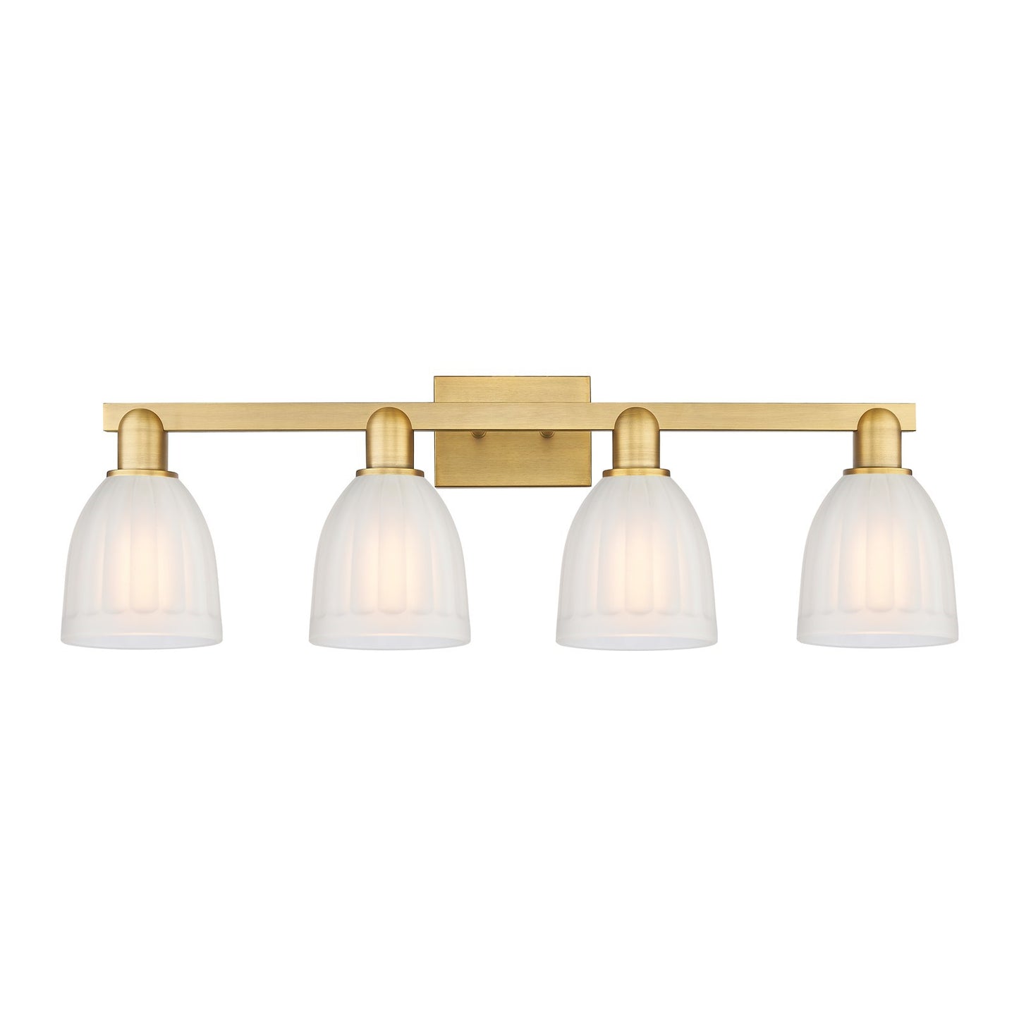 Innovations Brookfield 33in 4-Light Bath Vanity | Industrial Brushed Brass Steel and White Frosted Ribbed Glass | Bathroom Vanity | Model 716-4W-BB-G441