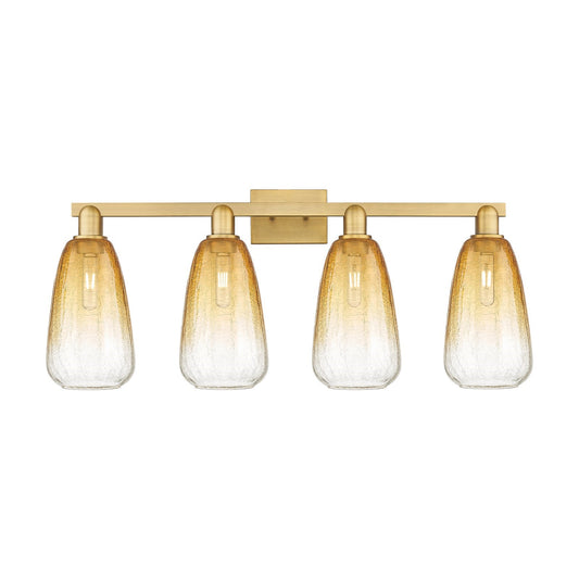Innovations Brookhaven Almond 33in 4-Light Bath Vanity | Industrial Brushed Brass Steel and Amber Glass | Kitchen & Bathroom | Model 716-4W-BB-G480-6AM