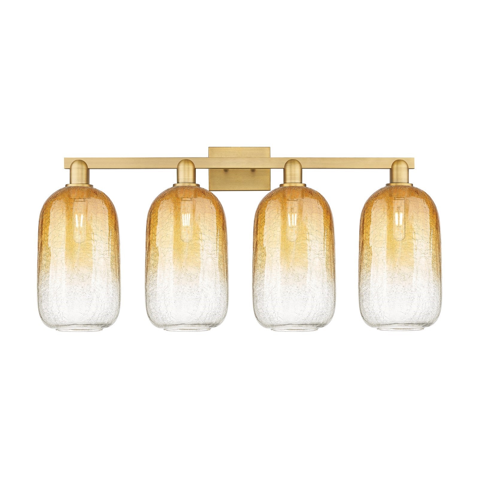 Innovations Brookhaven Cloche 34in 4-Light Bath Vanity | Industrial Brushed Brass Steel and Amber Glass | Bathroom Vanity Light | Model 716-4W-BB-G482-7AM