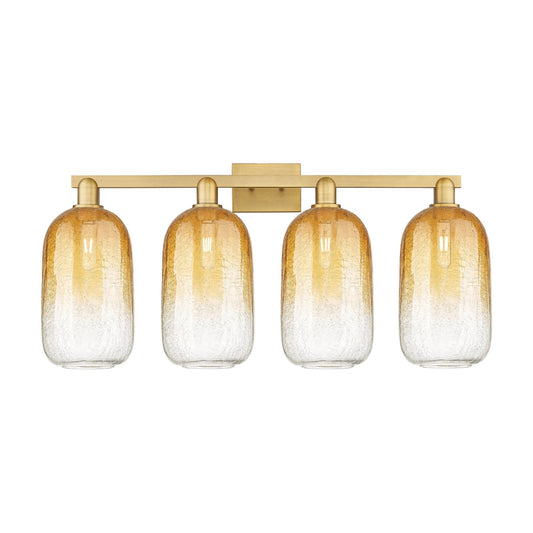Innovations Brookhaven Cloche 34in 4-Light Bath Vanity | Industrial Brushed Brass Steel and Amber Glass | Bathroom Vanity Light | Model 716-4W-BB-G482-7AM