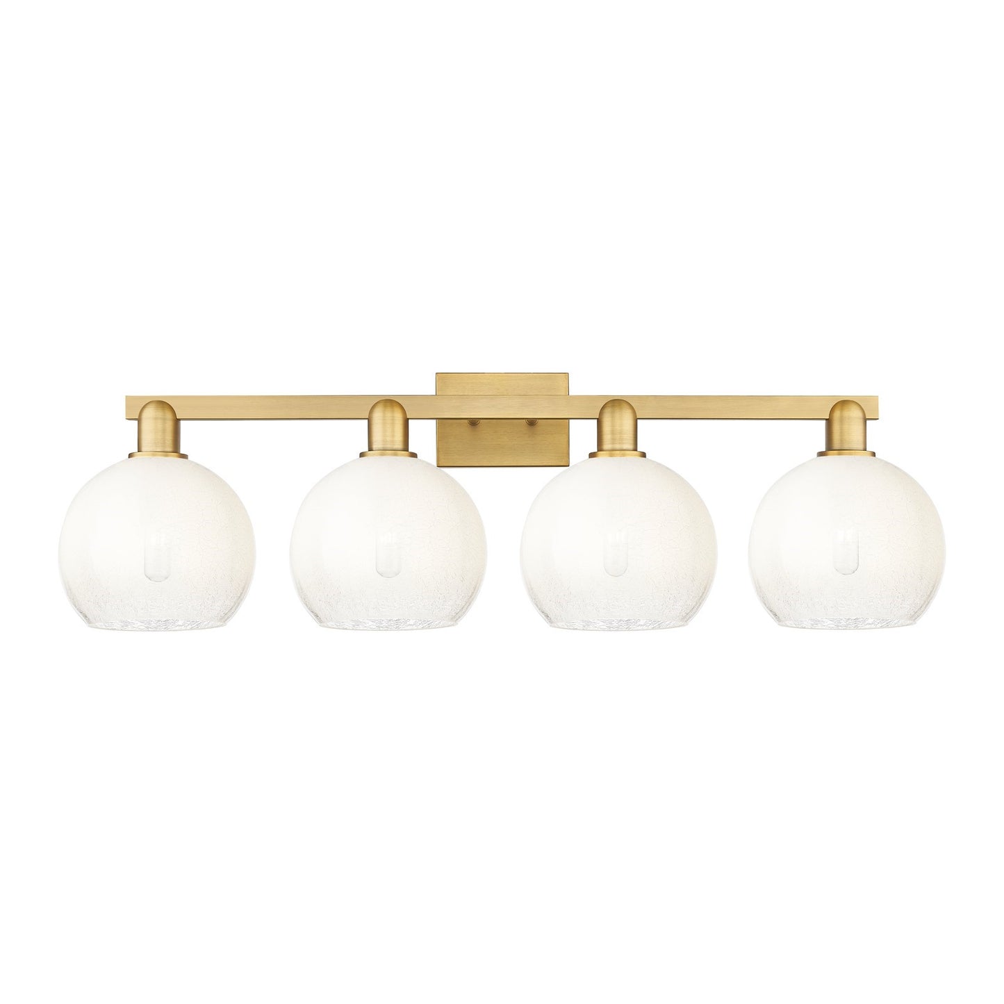 Innovations Brookhaven Globe 35in 4-Light Bath Vanity Light | Industrial Brushed Brass and Opal Glass | Bathroom Vanity | Model 716-4W-BB-G483-8OP