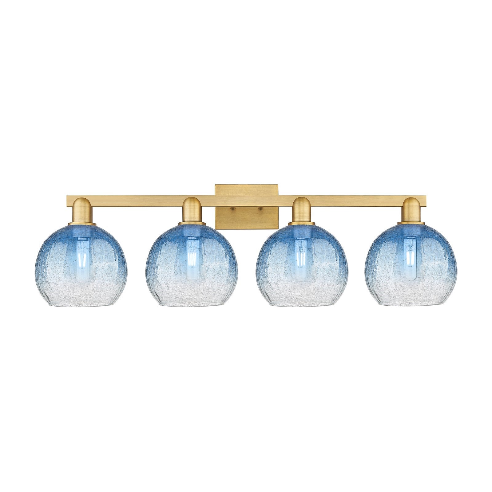 Innovations Brookhaven Globe 35in 4-Light Bath Vanity Light | Industrial Brushed Brass and Sapphire Blue Glass | Kitchen & | Model 716-4W-BB-G483-8SB