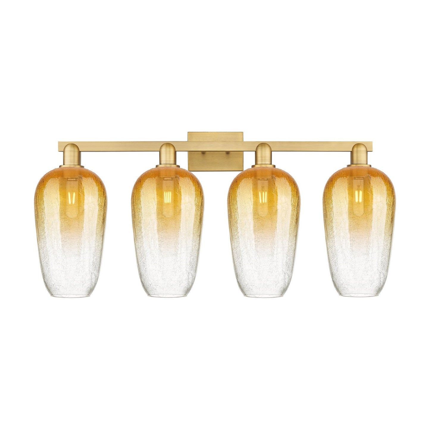 Innovations Brookhaven Flute 34in 4-Light Bath Vanity | Industrial Brushed Brass Steel and Amber Glass | Bathroom Vanity | Model 716-4W-BB-G484-7AM