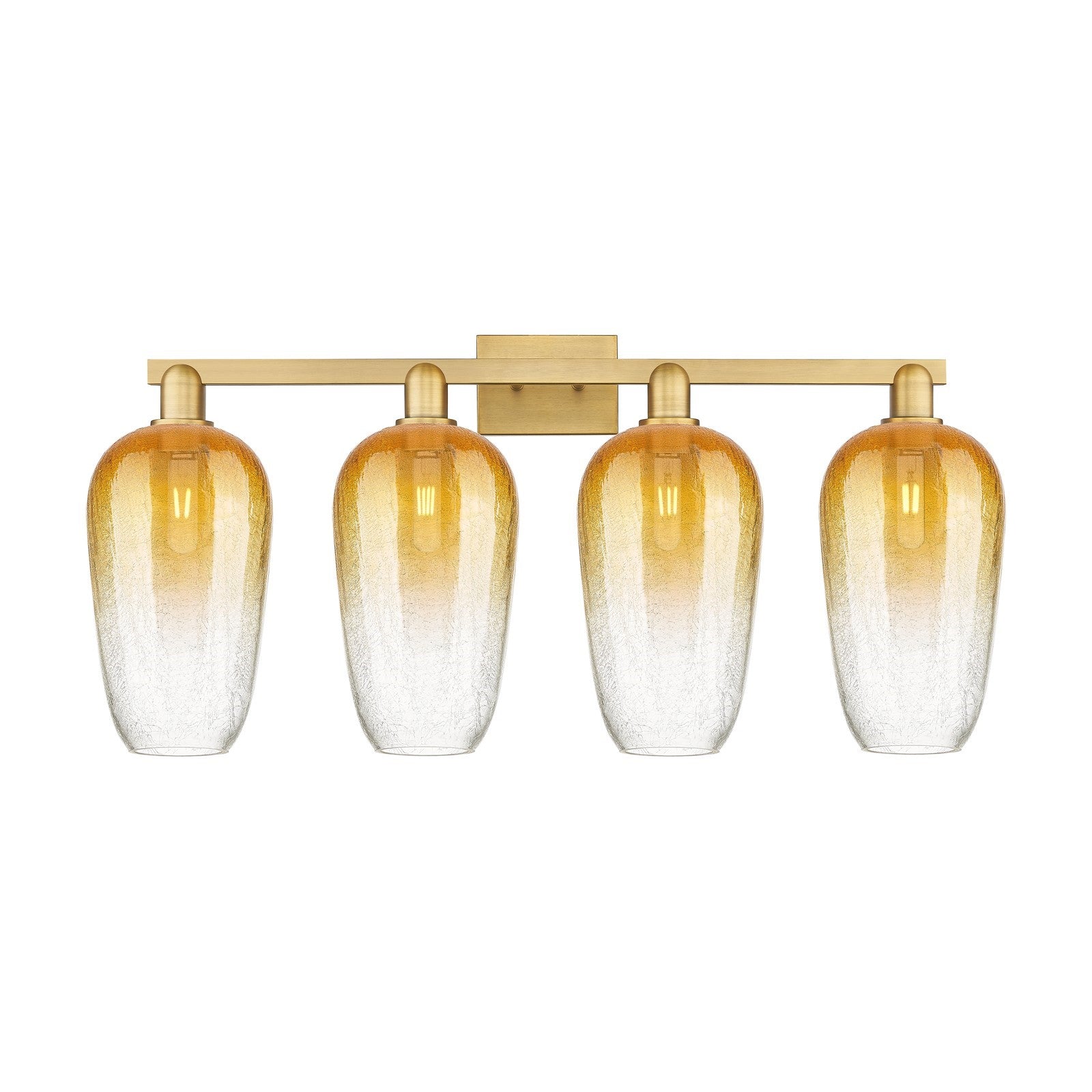 Innovations Brookhaven Flute 34in 4-Light Bath Vanity | Industrial Brushed Brass Steel and Amber Glass | Bathroom Vanity | Model 716-4W-BB-G484-7AM