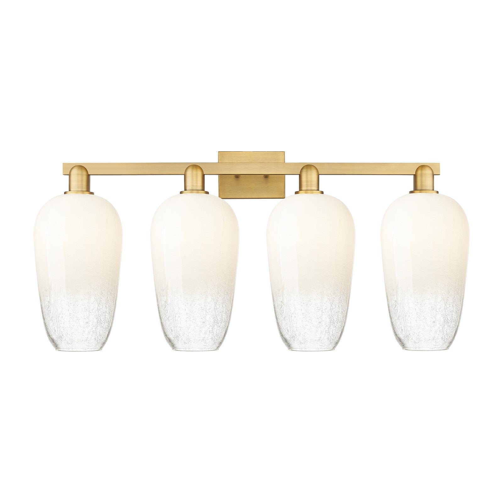 Innovations Brookhaven Flute 34in 4-Light Bath Vanity | Industrial Brushed Brass Steel and Opal Glass | Bathroom Vanity Light | Model 716-4W-BB-G484-7OP