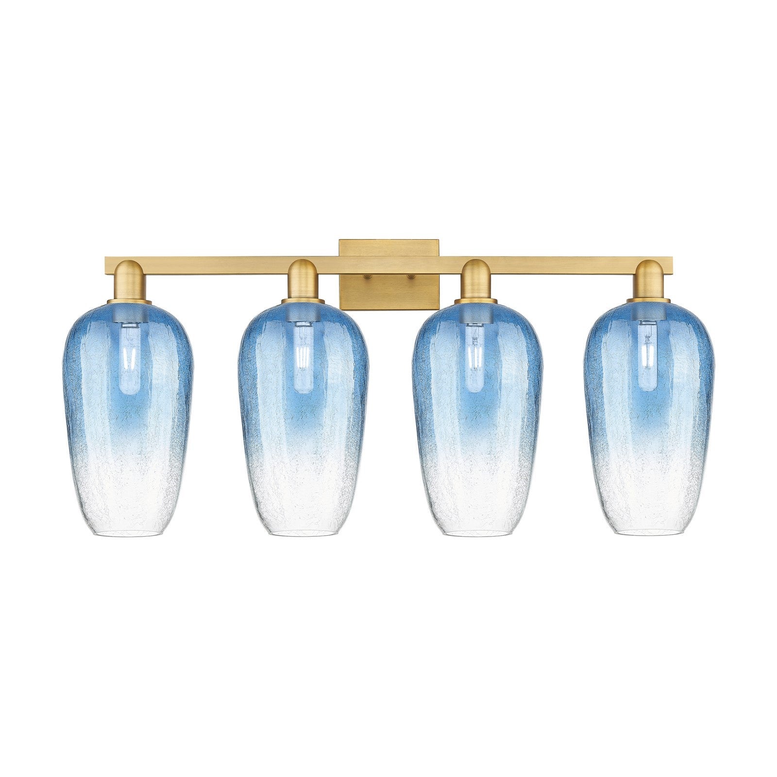 Innovations Brookhaven Flute 34in 4-Light Bath Vanity Light | Industrial Brushed Brass Steel and Sapphire Blue Glass | Bathroom | Model 716-4W-BB-G484-7SB