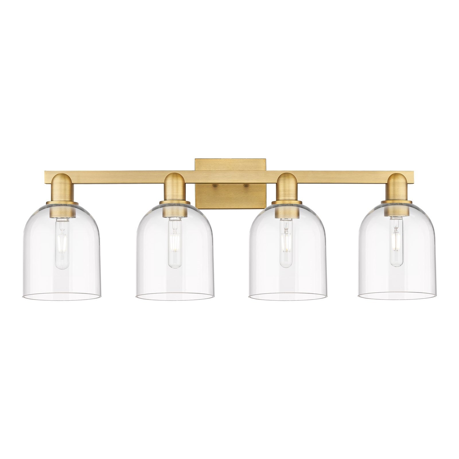 Innovations Bella 33in 4-Light Bath Vanity Light | Industrial Brushed Brass Steel and Clear Glass | Bathroom Vanity | Model 716-4W-BB-G558-6CL