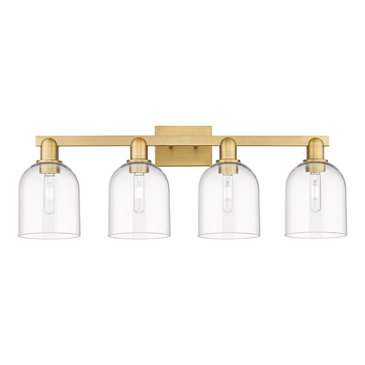 Innovations Bella 33in 4-Light Bath Vanity Light | Industrial Brushed Brass Steel and Clear Glass | Bathroom Vanity | Model 716-4W-BB-G558-6CL