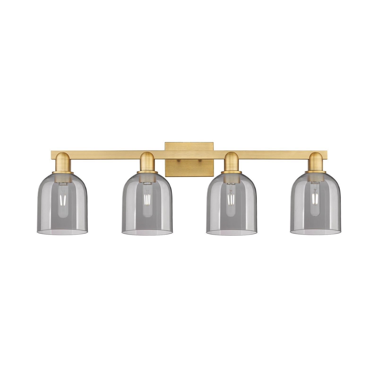 Innovations Bella 33in 4-Light Bath Vanity Light | Brushed Brass Steel and Light Smoke Glass | Bathroom Vanity | 32.5 x 11.25 in | Model 716-4W-BB-G558-6SM