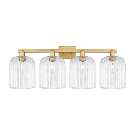 Innovations Bridal Veil 35in 4-Light Bath Vanity | Industrial Brushed Brass Steel and Clear Ribbed Glass | Bathroom & Powder | Model 716-4W-BB-G559-8CL