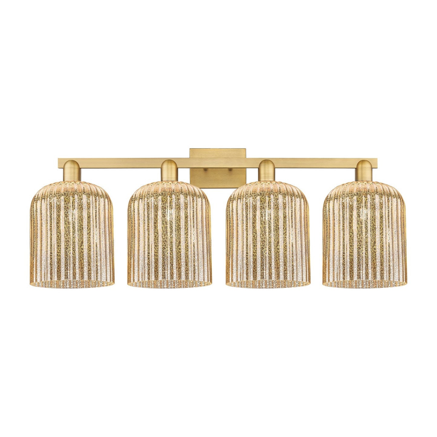 Innovations Bridal Veil 35in 4-Light Bath Vanity | Industrial Brushed Brass and Mercury Ribbed Glass | Bathroom Vanity & Powder | Model 716-4W-BB-G559-8ME