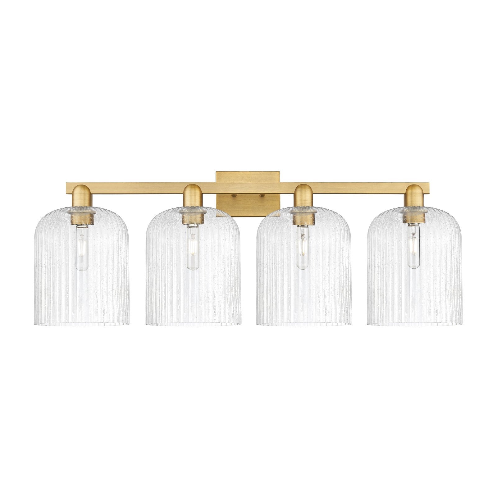 Innovations Bridal Veil 35in 4-Light Bath Vanity Light | Industrial Brushed Brass and Seedy Glass | Bathroom Vanity & Powder | Model 716-4W-BB-G559-8SDY