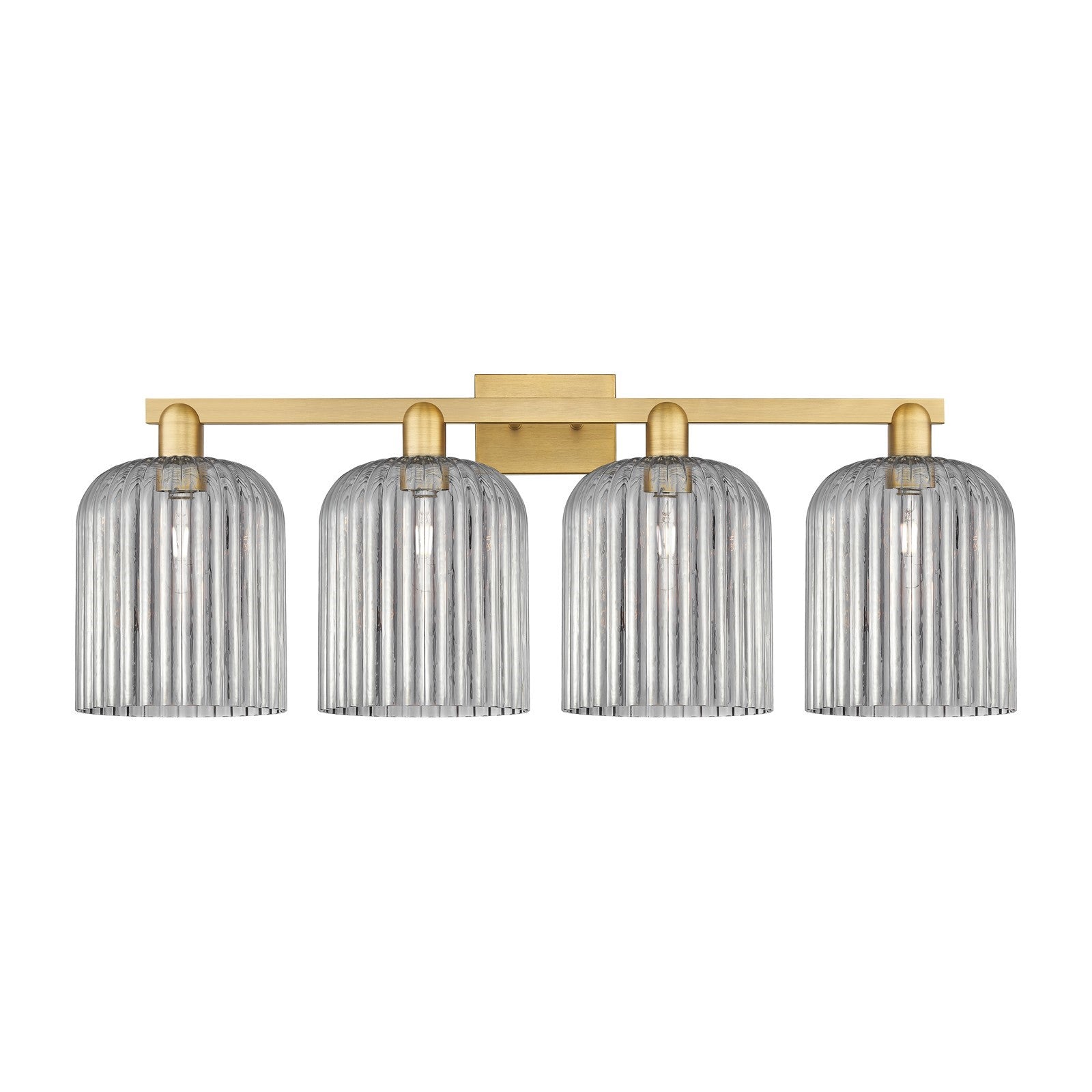 Innovations Bridal Veil 35in 4-Light Bath Vanity | Industrial Brushed Brass and Light Smoke Ribbed Glass | Bathroom Vanity | Model 716-4W-BB-G559-8SM