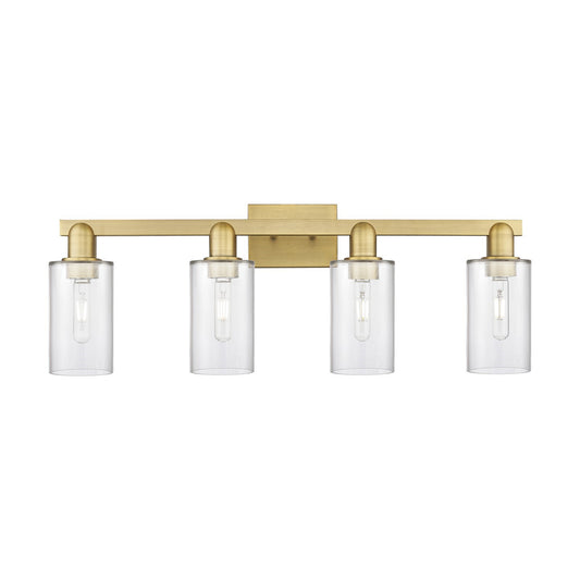Innovations Clymer 31in 4-Light Bath Vanity Light | Industrial Brushed Brass and Clear Glass | Bathroom Vanity | Model 716-4W-BB-G802