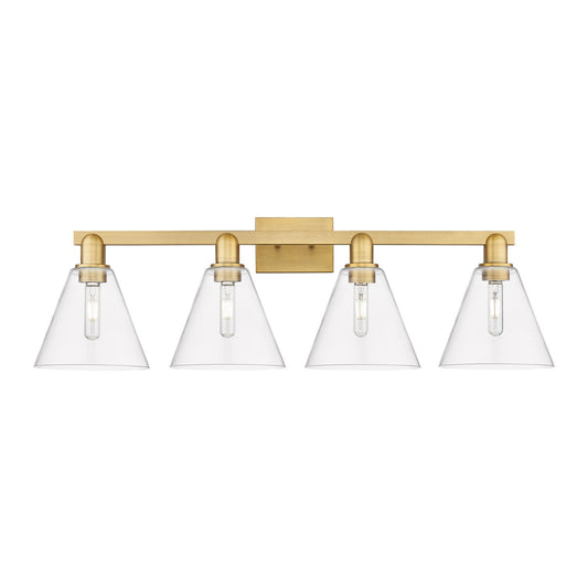 Innovations Berkshire Glass 35in 4-Light Bath Vanity Light | Industrial Brushed Brass and Clear Cone Glass | Bathroom Vanity | Model 716-4W-BB-GBC-82