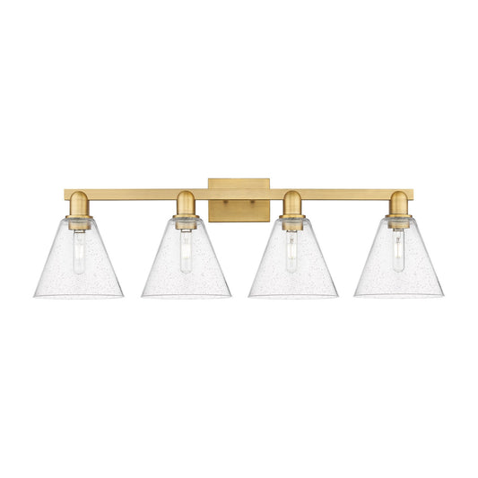 Innovations Berkshire Glass 35in 4-Light Bath Vanity | Industrial Brushed Brass Steel and Seedy Glass | Bathroom Vanity Light | Model 716-4W-BB-GBC-84