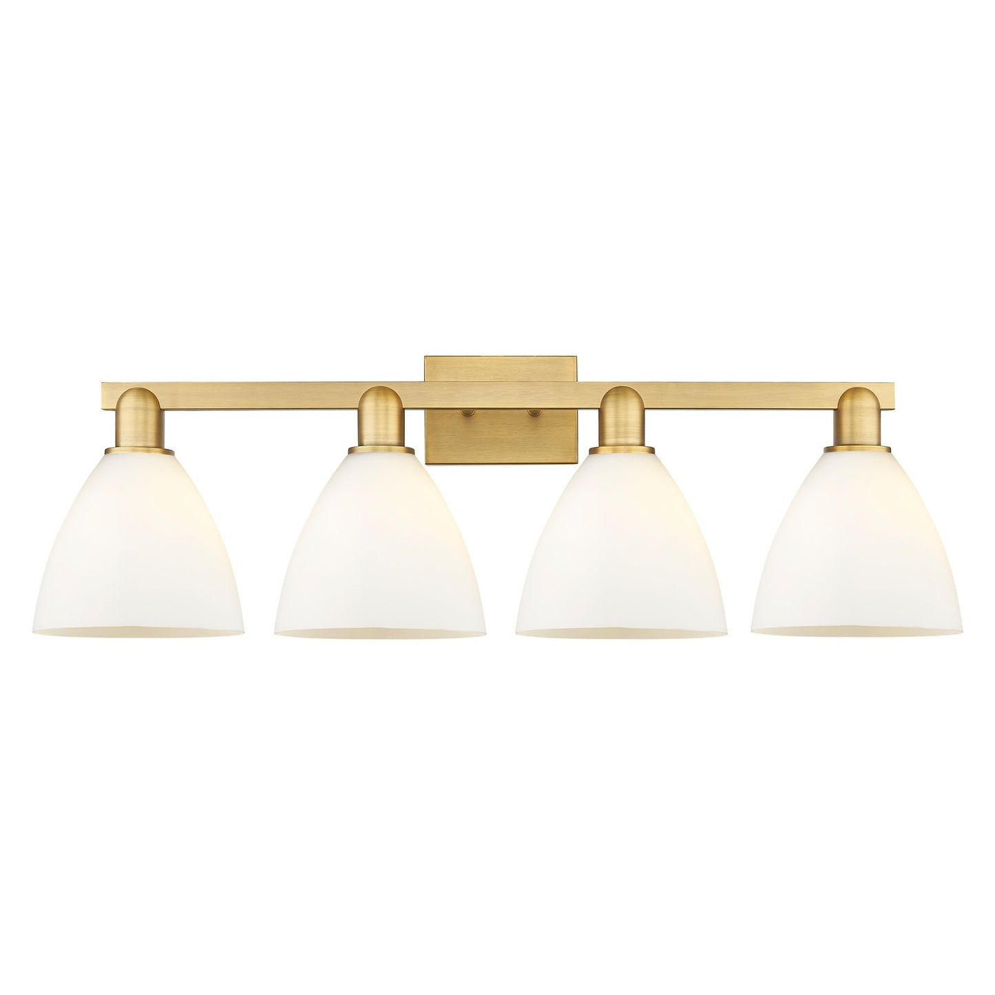 Innovations Bristol 35in 4-Light Bath Vanity Light | Industrial Brushed Brass and Matte White Glass | Damp-Rated Bathroom Vanity | Model 716-4W-BB-GBD-751