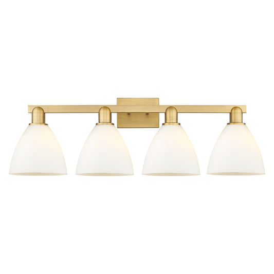 Innovations Bristol 35in 4-Light Bath Vanity Light | Industrial Brushed Brass and Matte White Glass | Damp-Rated Bathroom Vanity | Model 716-4W-BB-GBD-751