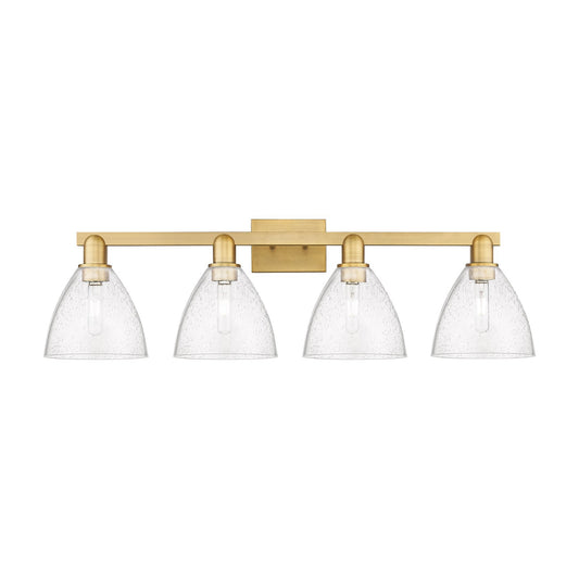 Innovations Bristol 35in 4-Light Bath Vanity Light | Industrial Brushed Brass Steel and Seedy Glass | Bathroom Vanity | Model 716-4W-BB-GBD-754
