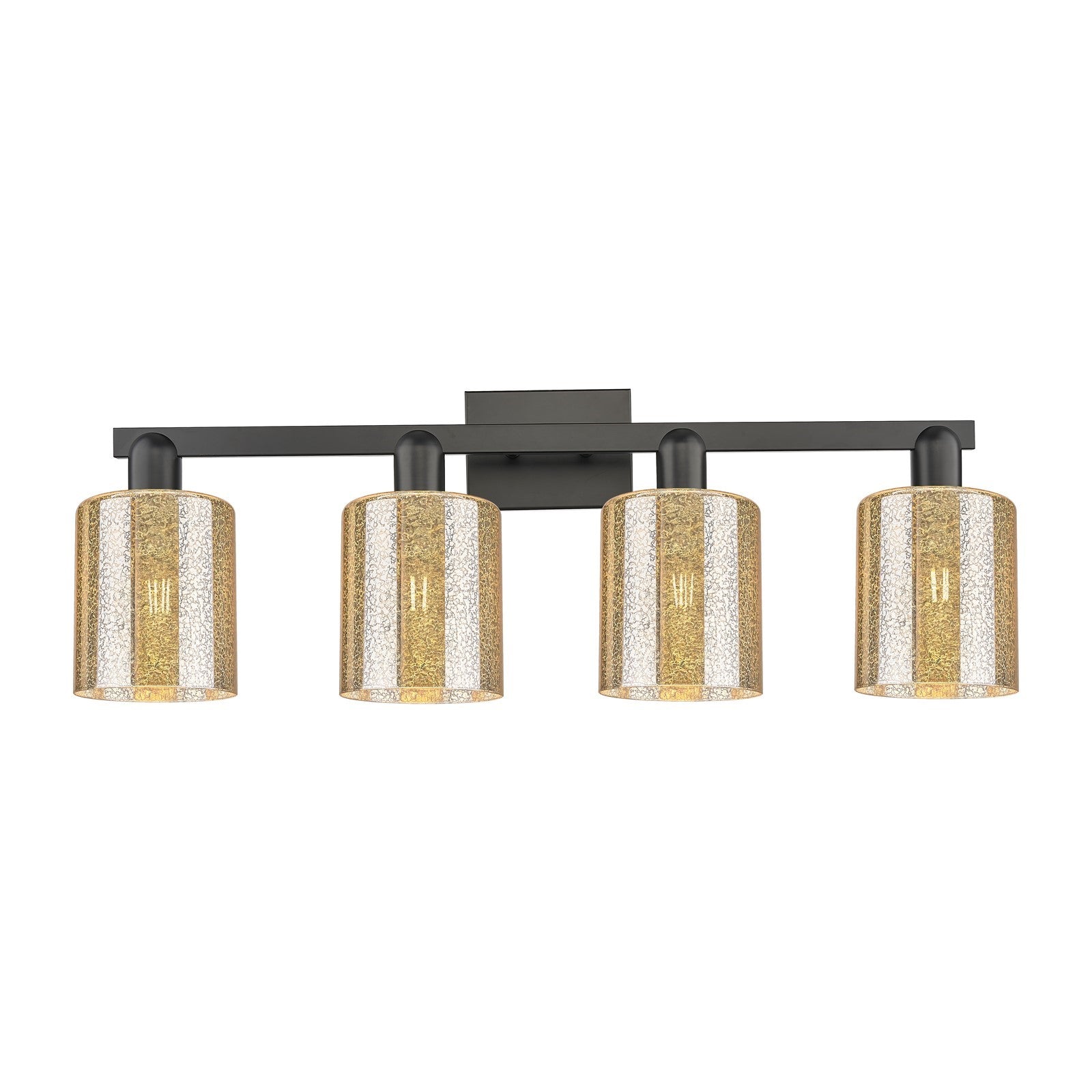 Innovations Cobbleskill 32in 4-Light Bath Vanity Light | Industrial Matte Black Steel and Mercury Glass | Bathroom Vanity | Model 716-4W-BK-G116