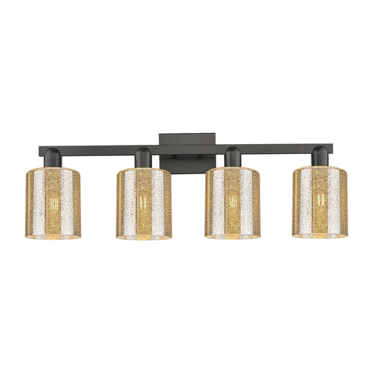 Innovations Cobbleskill 32in 4-Light Bath Vanity Light | Industrial Matte Black Steel and Mercury Glass | Bathroom Vanity | Model 716-4W-BK-G116
