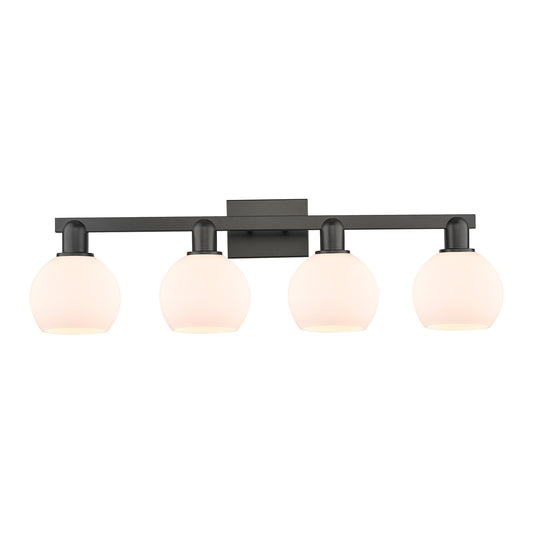Innovations Athens 33in 4-Light Bath Vanity Light | Industrial Matte Black Steel and Matte White Glass | Bathroom Vanity | Model 716-4W-BK-G121-6