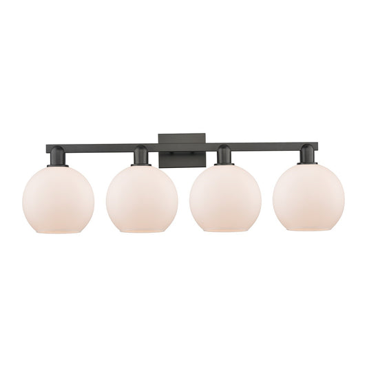 Innovations Athens 35in 4-Light Bath Vanity Light | Industrial Matte Black Steel and Matte White Glass | Bathroom Vanity | Model 716-4W-BK-G121-8