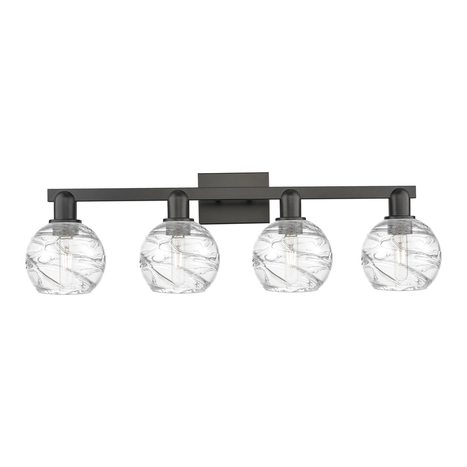 Innovations Athens Deco Swirl 36in 4-Light Bath Vanity Light | Industrial Matte Black Steel and Clear Deco Swirl Glass | Model 716-4W-BK-G1213-6CL