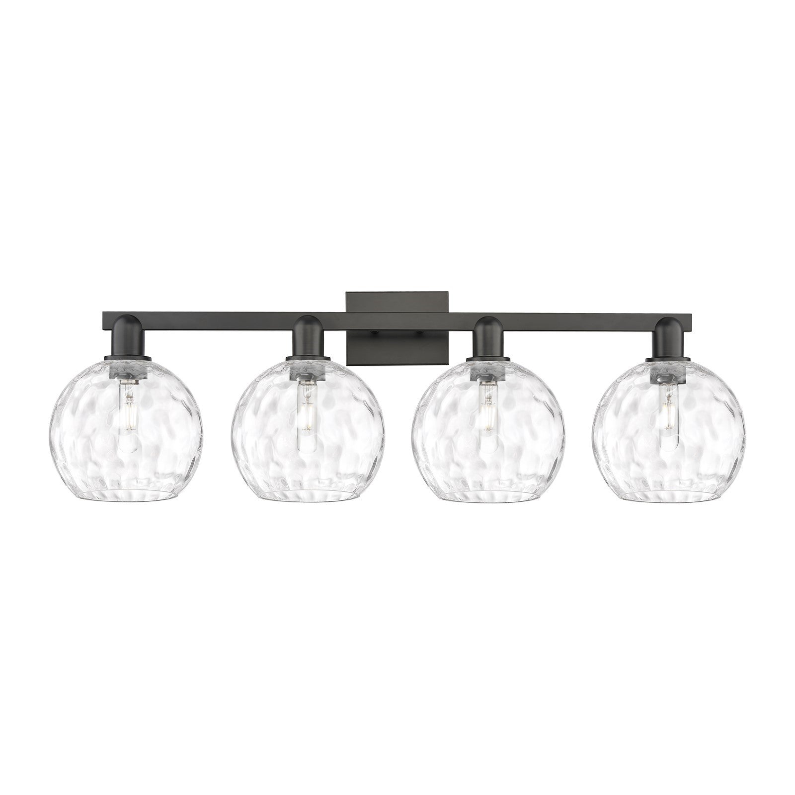 Innovations Athens 35in 4-Light Bath Vanity Light | Industrial Matte Black Steel and Clear Water Glass | Bathroom Vanity | Model 716-4W-BK-G1215-8