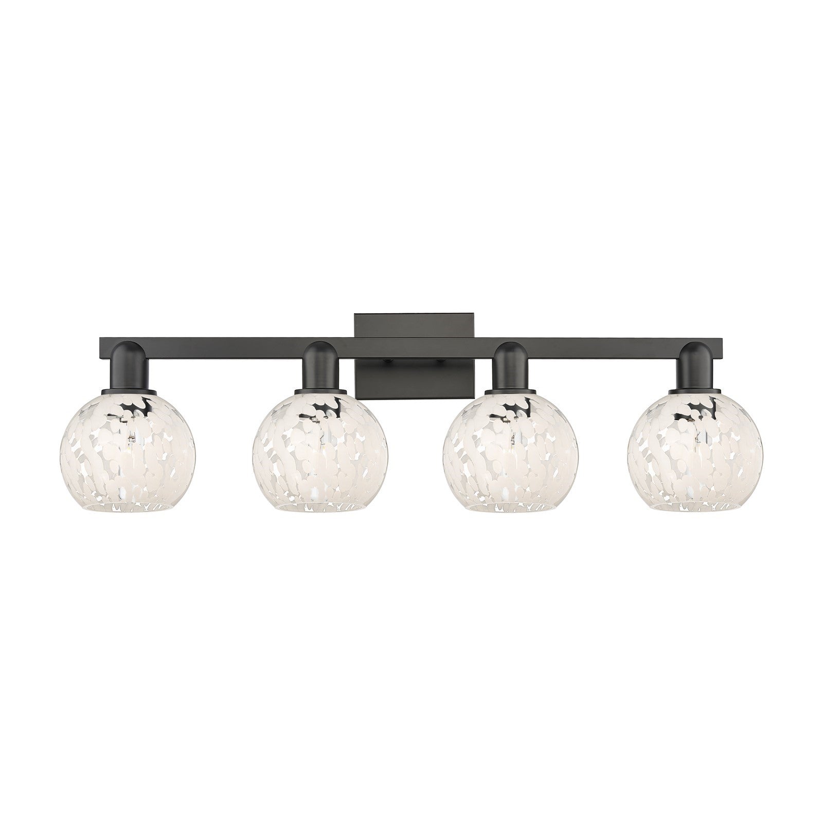 Innovations Lighting Arcadia 33in 4-Light Bath Vanity | Industrial Matte Black Steel and White Mouchette Glass | Bathroom | Model 716-4W-BK-G1216-6WM