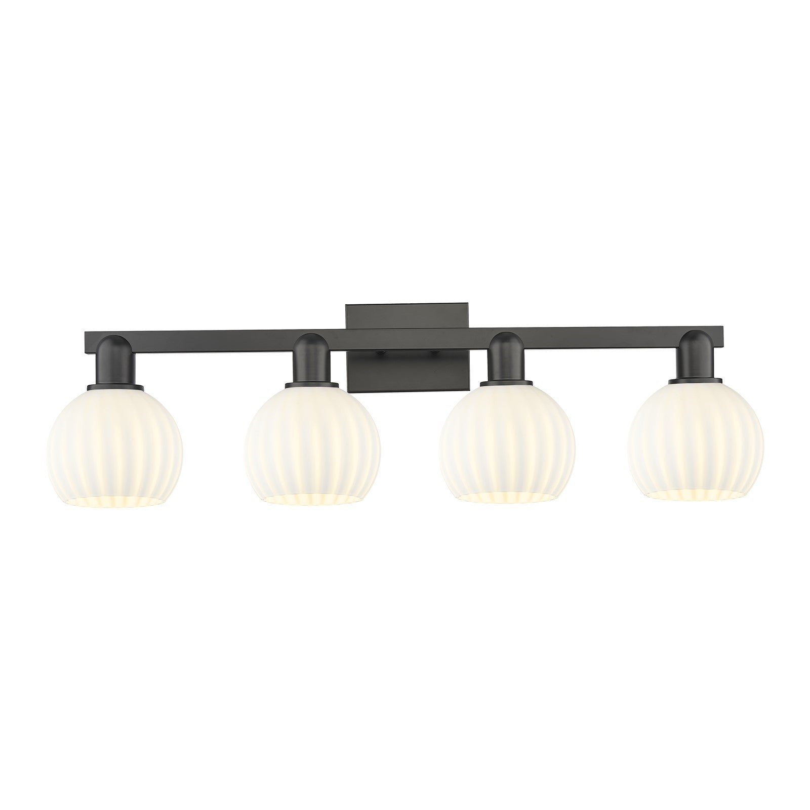 Innovations Lighting White Venetian 33in 4-Light Bath Vanity | Industrial Matte Black and White Venetian Glass | Bathroom | Model 716-4W-BK-G1217-6WV