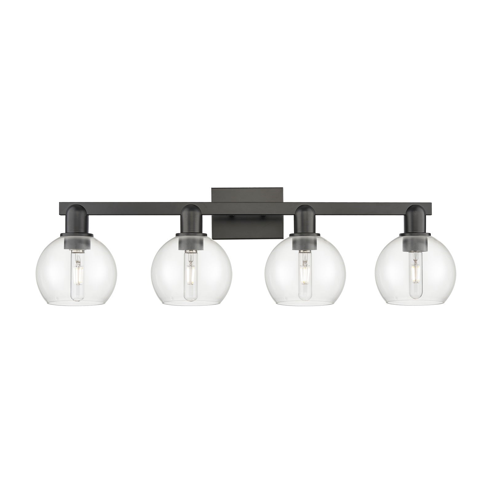 Innovations Athens 33in 4-Light Bath Vanity Light | Industrial Matte Black Steel and Clear Glass | Bathroom Vanity & Powder Room | Model 716-4W-BK-G122-6